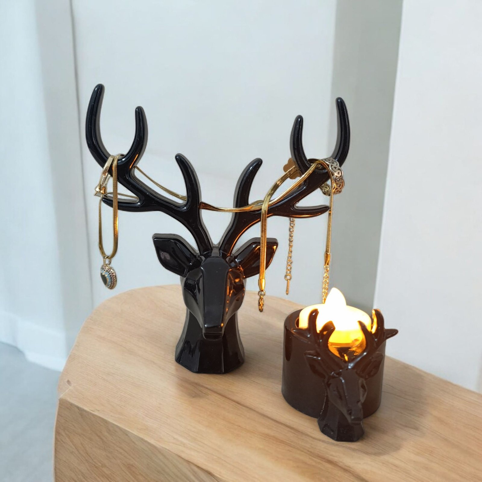 Duo de Têtes de Cerf – Porte-bijoux & Bougeoir décoratif