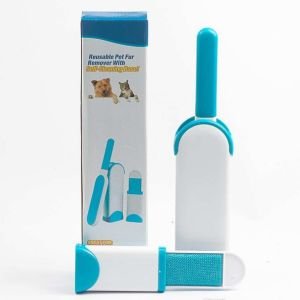 Reusable pet fur remover with self cleaning base